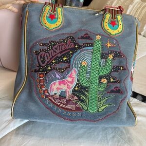 Consuela Blue Tote with Colorful Embroidery